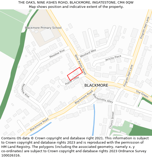 THE OAKS, NINE ASHES ROAD, BLACKMORE, INGATESTONE, CM4 0QW: Location map and indicative extent of plot