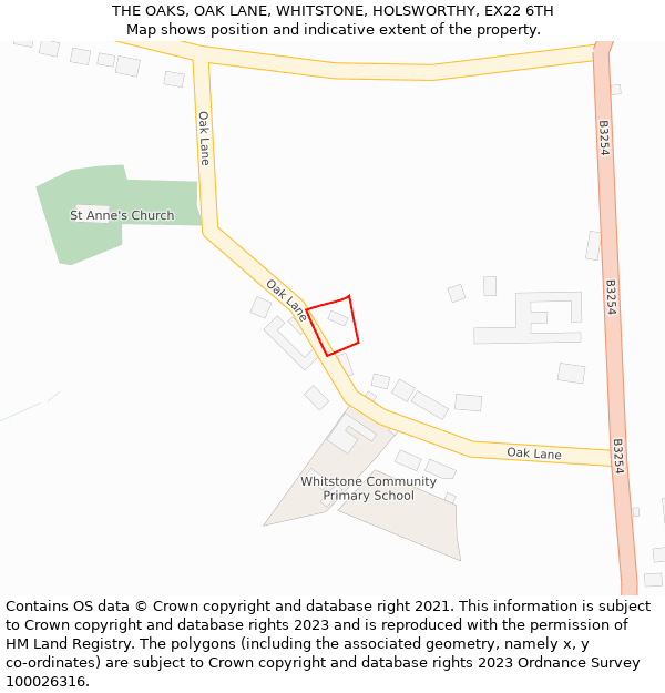 THE OAKS, OAK LANE, WHITSTONE, HOLSWORTHY, EX22 6TH: Location map and indicative extent of plot
