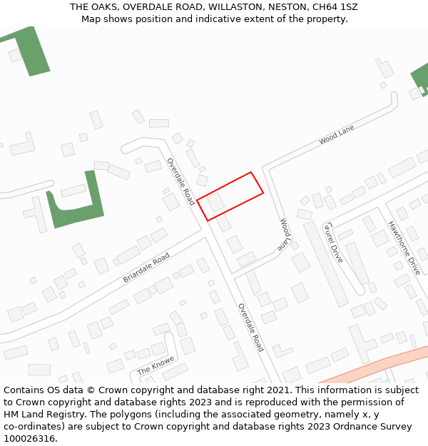 THE OAKS, OVERDALE ROAD, WILLASTON, NESTON, CH64 1SZ: Location map and indicative extent of plot