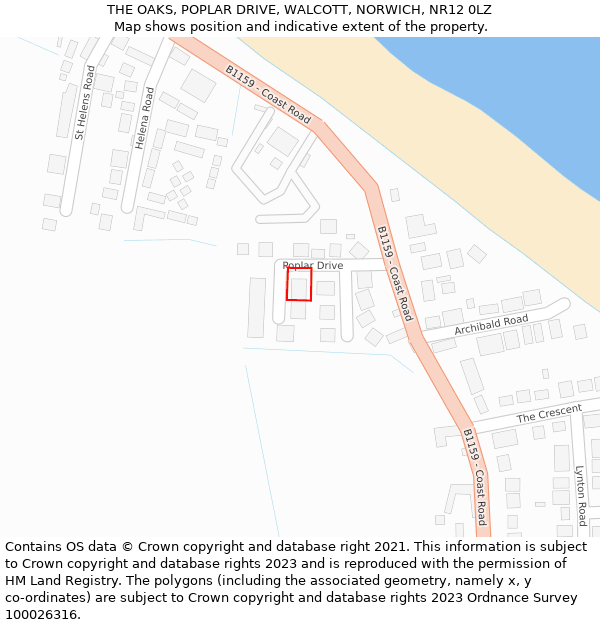 THE OAKS, POPLAR DRIVE, WALCOTT, NORWICH, NR12 0LZ: Location map and indicative extent of plot