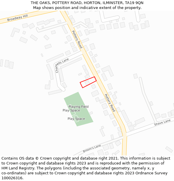 THE OAKS, POTTERY ROAD, HORTON, ILMINSTER, TA19 9QN: Location map and indicative extent of plot