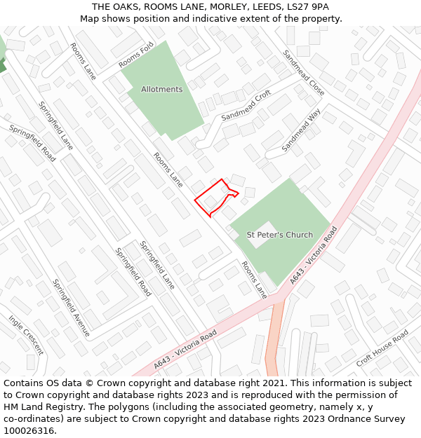THE OAKS, ROOMS LANE, MORLEY, LEEDS, LS27 9PA: Location map and indicative extent of plot