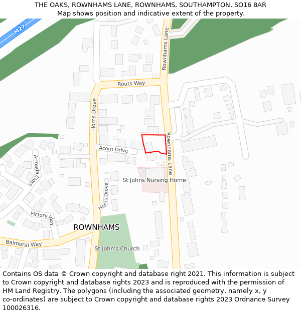 THE OAKS, ROWNHAMS LANE, ROWNHAMS, SOUTHAMPTON, SO16 8AR: Location map and indicative extent of plot