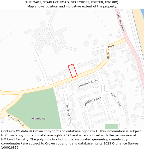 THE OAKS, STAPLAKE ROAD, STARCROSS, EXETER, EX6 8PQ: Location map and indicative extent of plot