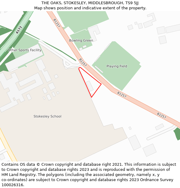 THE OAKS, STOKESLEY, MIDDLESBROUGH, TS9 5JJ: Location map and indicative extent of plot