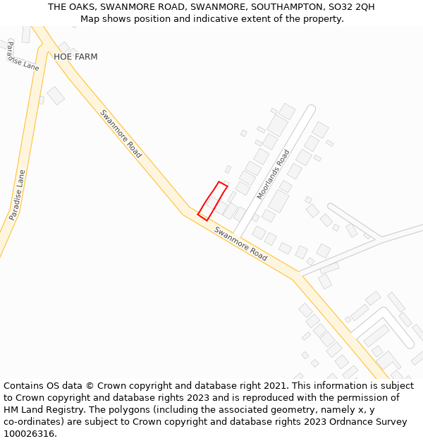 THE OAKS, SWANMORE ROAD, SWANMORE, SOUTHAMPTON, SO32 2QH: Location map and indicative extent of plot