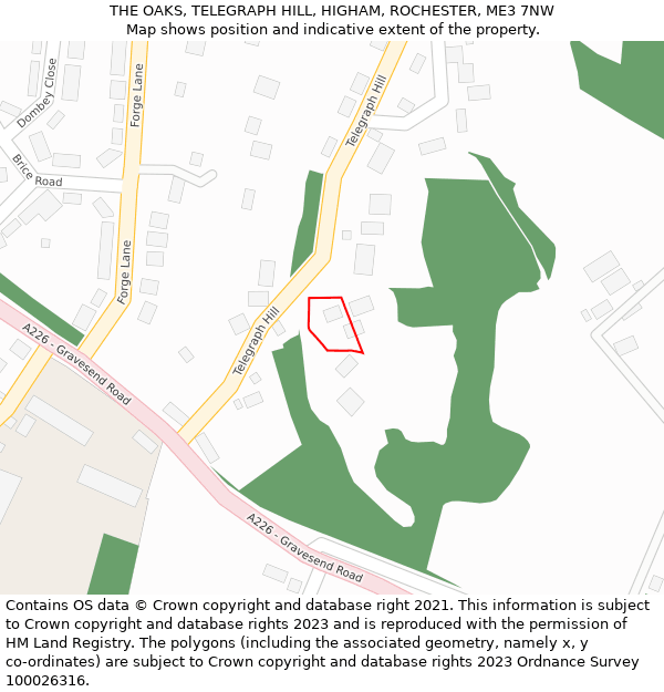 THE OAKS, TELEGRAPH HILL, HIGHAM, ROCHESTER, ME3 7NW: Location map and indicative extent of plot