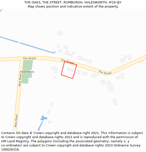 THE OAKS, THE STREET, RUMBURGH, HALESWORTH, IP19 0JY: Location map and indicative extent of plot