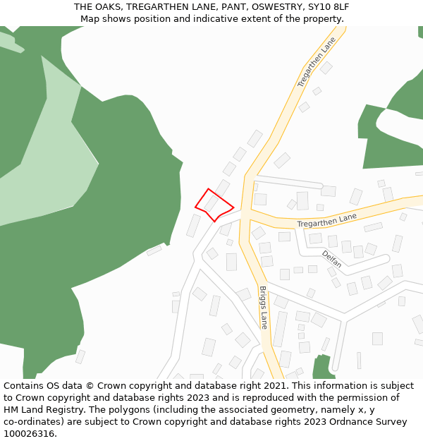 THE OAKS, TREGARTHEN LANE, PANT, OSWESTRY, SY10 8LF: Location map and indicative extent of plot