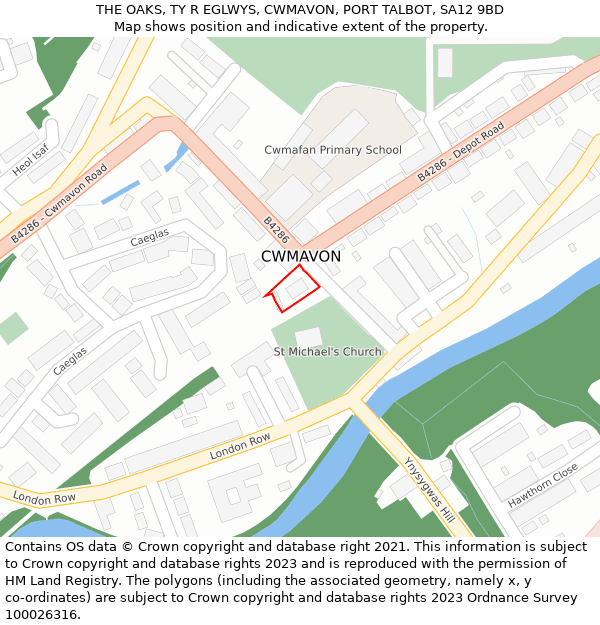 THE OAKS, TY R EGLWYS, CWMAVON, PORT TALBOT, SA12 9BD: Location map and indicative extent of plot