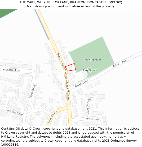 THE OAKS, WHIPHILL TOP LANE, BRANTON, DONCASTER, DN3 3PQ: Location map and indicative extent of plot