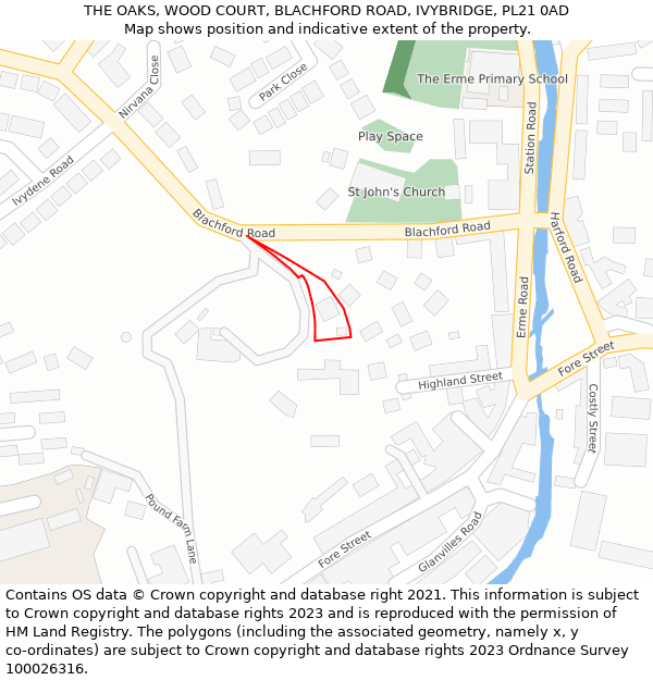 THE OAKS, WOOD COURT, BLACHFORD ROAD, IVYBRIDGE, PL21 0AD: Location map and indicative extent of plot