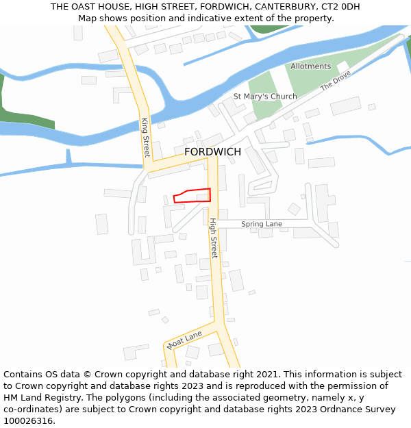 THE OAST HOUSE, HIGH STREET, FORDWICH, CANTERBURY, CT2 0DH: Location map and indicative extent of plot