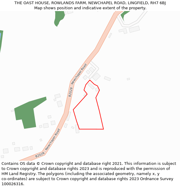 THE OAST HOUSE, ROWLANDS FARM, NEWCHAPEL ROAD, LINGFIELD, RH7 6BJ: Location map and indicative extent of plot