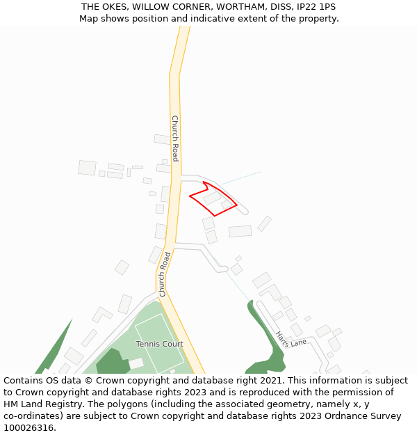 THE OKES, WILLOW CORNER, WORTHAM, DISS, IP22 1PS: Location map and indicative extent of plot