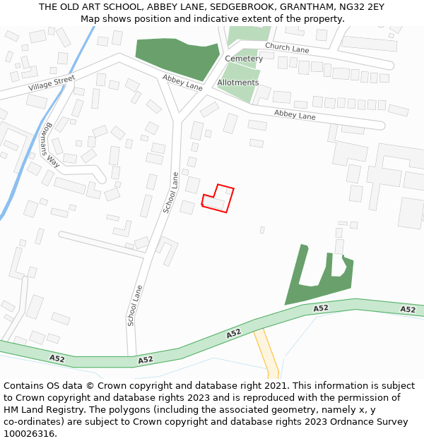 THE OLD ART SCHOOL, ABBEY LANE, SEDGEBROOK, GRANTHAM, NG32 2EY: Location map and indicative extent of plot