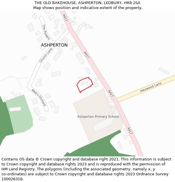 THE OLD BAKEHOUSE, ASHPERTON, LEDBURY, HR8 2SA: Location map and indicative extent of plot