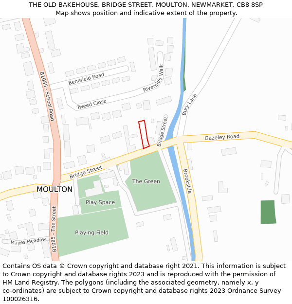 THE OLD BAKEHOUSE, BRIDGE STREET, MOULTON, NEWMARKET, CB8 8SP: Location map and indicative extent of plot