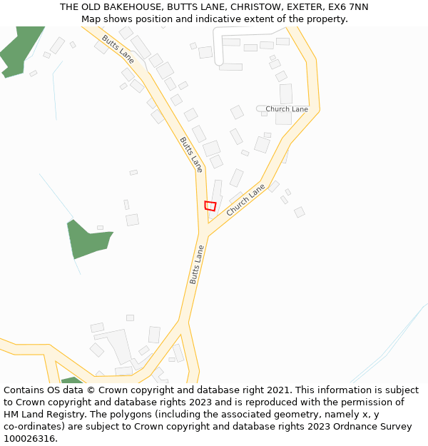 THE OLD BAKEHOUSE, BUTTS LANE, CHRISTOW, EXETER, EX6 7NN: Location map and indicative extent of plot