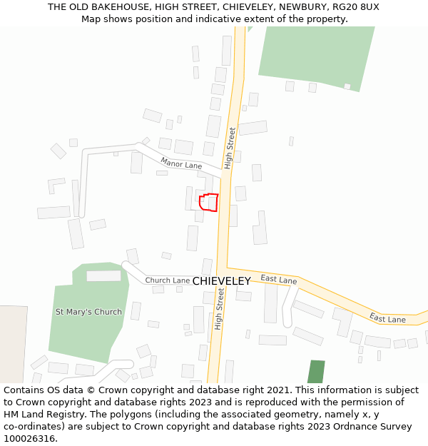 THE OLD BAKEHOUSE, HIGH STREET, CHIEVELEY, NEWBURY, RG20 8UX: Location map and indicative extent of plot
