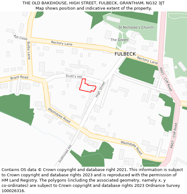 THE OLD BAKEHOUSE, HIGH STREET, FULBECK, GRANTHAM, NG32 3JT: Location map and indicative extent of plot
