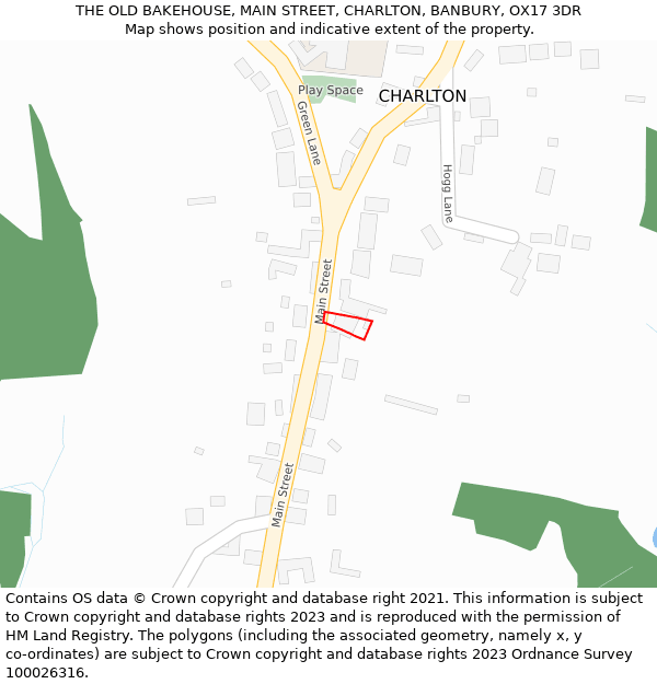 THE OLD BAKEHOUSE, MAIN STREET, CHARLTON, BANBURY, OX17 3DR: Location map and indicative extent of plot