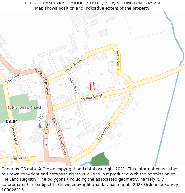 THE OLD BAKEHOUSE, MIDDLE STREET, ISLIP, KIDLINGTON, OX5 2SF: Location map and indicative extent of plot