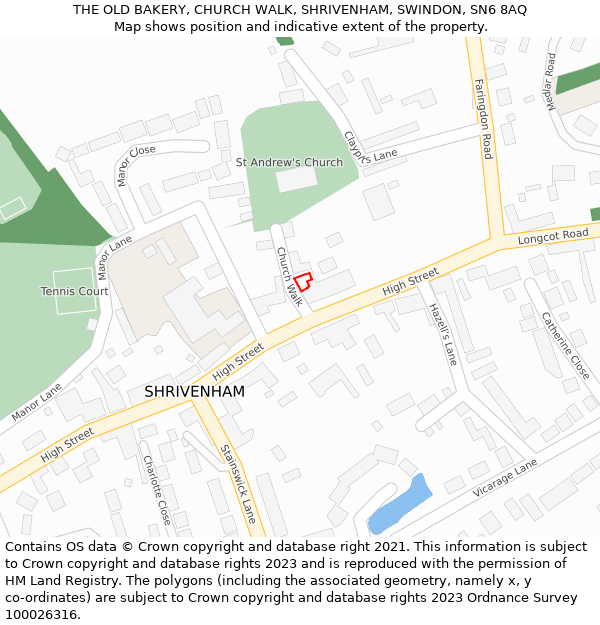 THE OLD BAKERY, CHURCH WALK, SHRIVENHAM, SWINDON, SN6 8AQ: Location map and indicative extent of plot