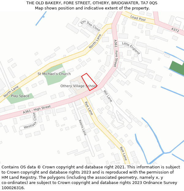 THE OLD BAKERY, FORE STREET, OTHERY, BRIDGWATER, TA7 0QS: Location map and indicative extent of plot