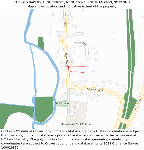 THE OLD BAKERY, HIGH STREET, MEONSTOKE, SOUTHAMPTON, SO32 3NH: Location map and indicative extent of plot