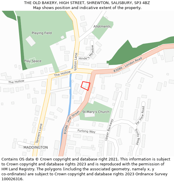 THE OLD BAKERY, HIGH STREET, SHREWTON, SALISBURY, SP3 4BZ: Location map and indicative extent of plot