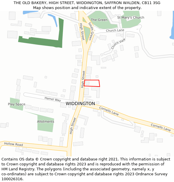 THE OLD BAKERY, HIGH STREET, WIDDINGTON, SAFFRON WALDEN, CB11 3SG: Location map and indicative extent of plot