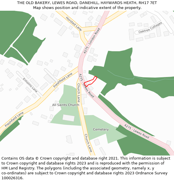 THE OLD BAKERY, LEWES ROAD, DANEHILL, HAYWARDS HEATH, RH17 7ET: Location map and indicative extent of plot