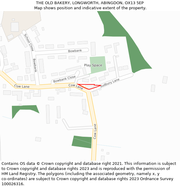 THE OLD BAKERY, LONGWORTH, ABINGDON, OX13 5EP: Location map and indicative extent of plot