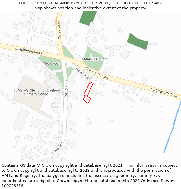 THE OLD BAKERY, MANOR ROAD, BITTESWELL, LUTTERWORTH, LE17 4RZ: Location map and indicative extent of plot