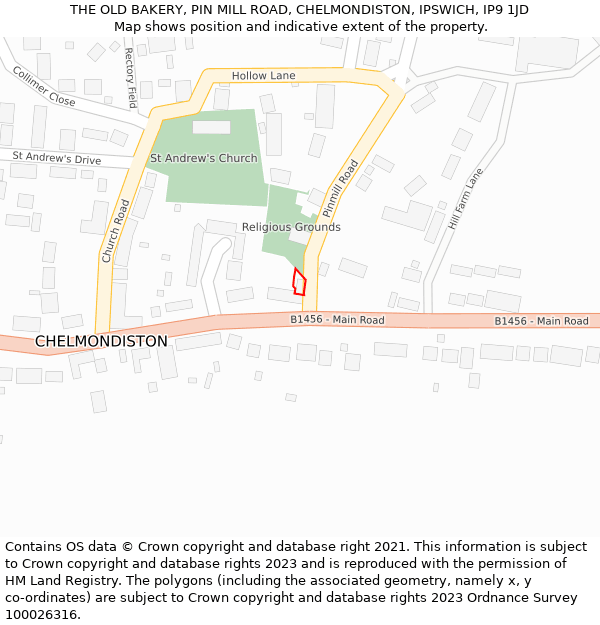 THE OLD BAKERY, PIN MILL ROAD, CHELMONDISTON, IPSWICH, IP9 1JD: Location map and indicative extent of plot