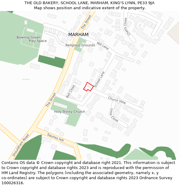 THE OLD BAKERY, SCHOOL LANE, MARHAM, KING'S LYNN, PE33 9JA: Location map and indicative extent of plot