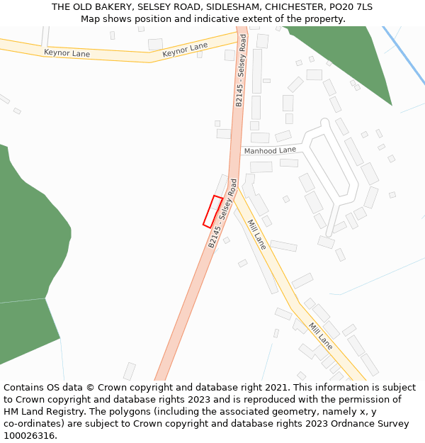 THE OLD BAKERY, SELSEY ROAD, SIDLESHAM, CHICHESTER, PO20 7LS: Location map and indicative extent of plot