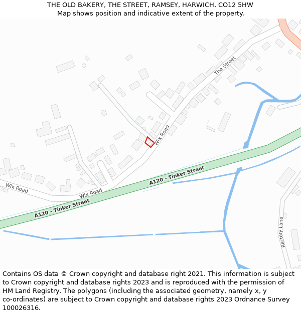 THE OLD BAKERY, THE STREET, RAMSEY, HARWICH, CO12 5HW: Location map and indicative extent of plot