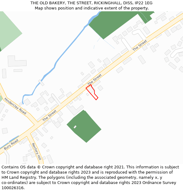 THE OLD BAKERY, THE STREET, RICKINGHALL, DISS, IP22 1EG: Location map and indicative extent of plot