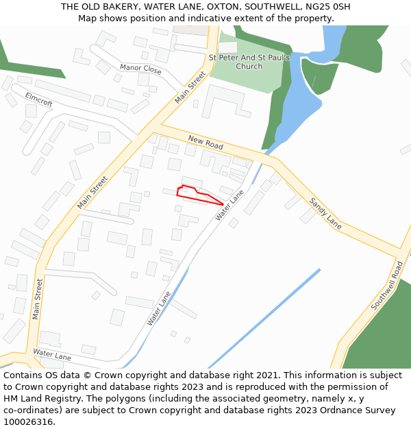 THE OLD BAKERY, WATER LANE, OXTON, SOUTHWELL, NG25 0SH: Location map and indicative extent of plot