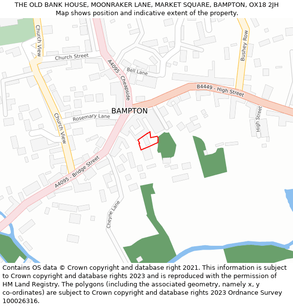 THE OLD BANK HOUSE, MOONRAKER LANE, MARKET SQUARE, BAMPTON, OX18 2JH: Location map and indicative extent of plot