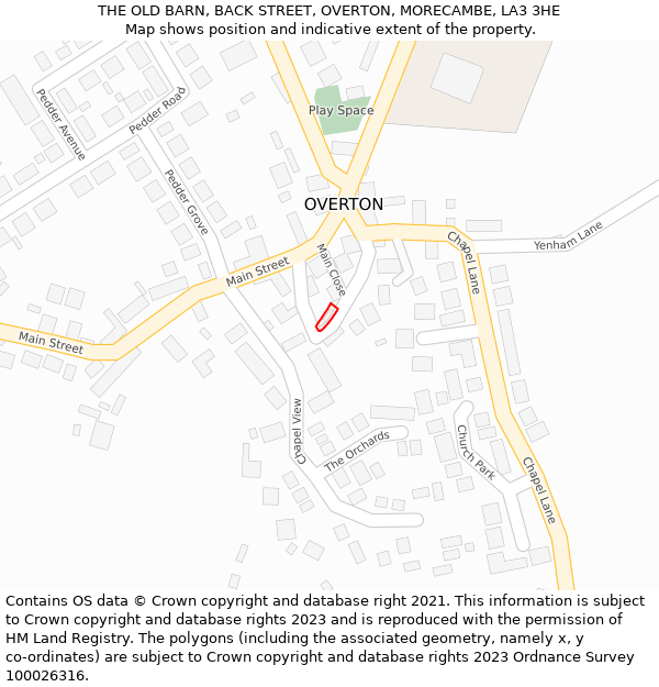 THE OLD BARN, BACK STREET, OVERTON, MORECAMBE, LA3 3HE: Location map and indicative extent of plot