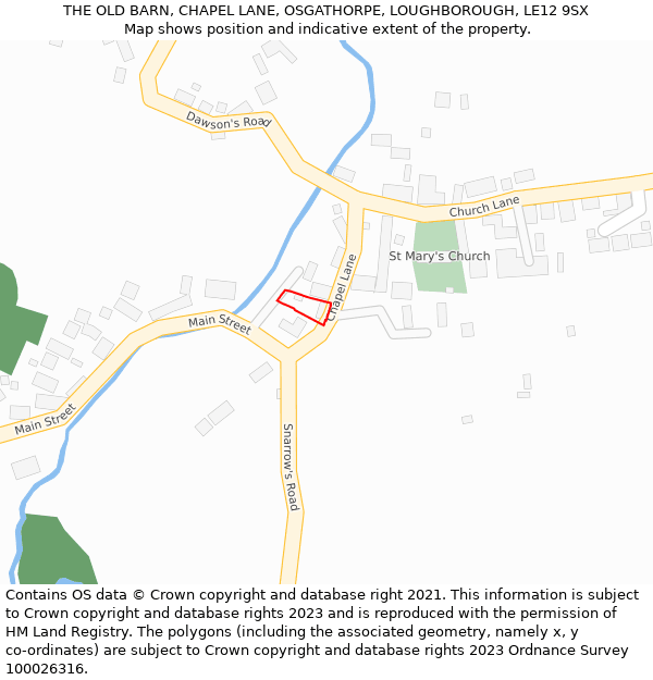 THE OLD BARN, CHAPEL LANE, OSGATHORPE, LOUGHBOROUGH, LE12 9SX: Location map and indicative extent of plot