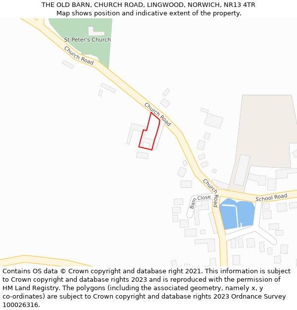 THE OLD BARN, CHURCH ROAD, LINGWOOD, NORWICH, NR13 4TR: Location map and indicative extent of plot