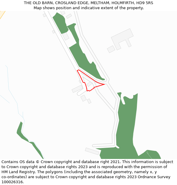 THE OLD BARN, CROSLAND EDGE, MELTHAM, HOLMFIRTH, HD9 5RS: Location map and indicative extent of plot