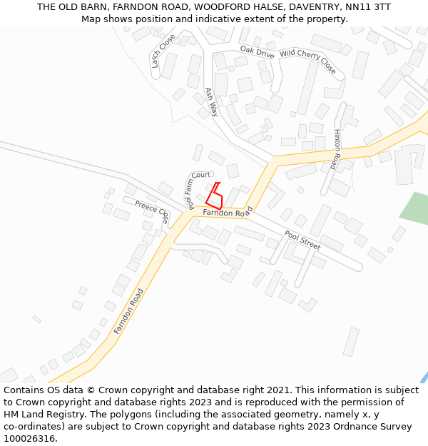 THE OLD BARN, FARNDON ROAD, WOODFORD HALSE, DAVENTRY, NN11 3TT: Location map and indicative extent of plot