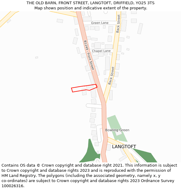 THE OLD BARN, FRONT STREET, LANGTOFT, DRIFFIELD, YO25 3TS: Location map and indicative extent of plot
