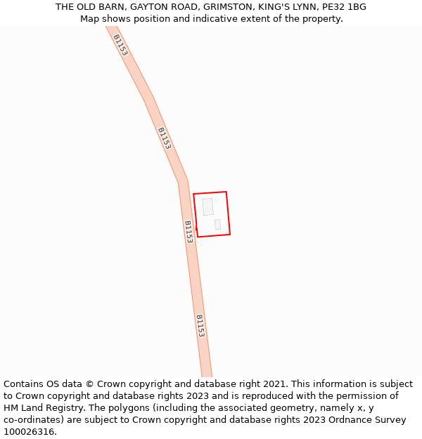 THE OLD BARN, GAYTON ROAD, GRIMSTON, KING'S LYNN, PE32 1BG: Location map and indicative extent of plot