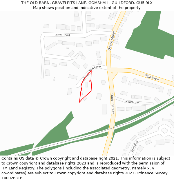 THE OLD BARN, GRAVELPITS LANE, GOMSHALL, GUILDFORD, GU5 9LX: Location map and indicative extent of plot